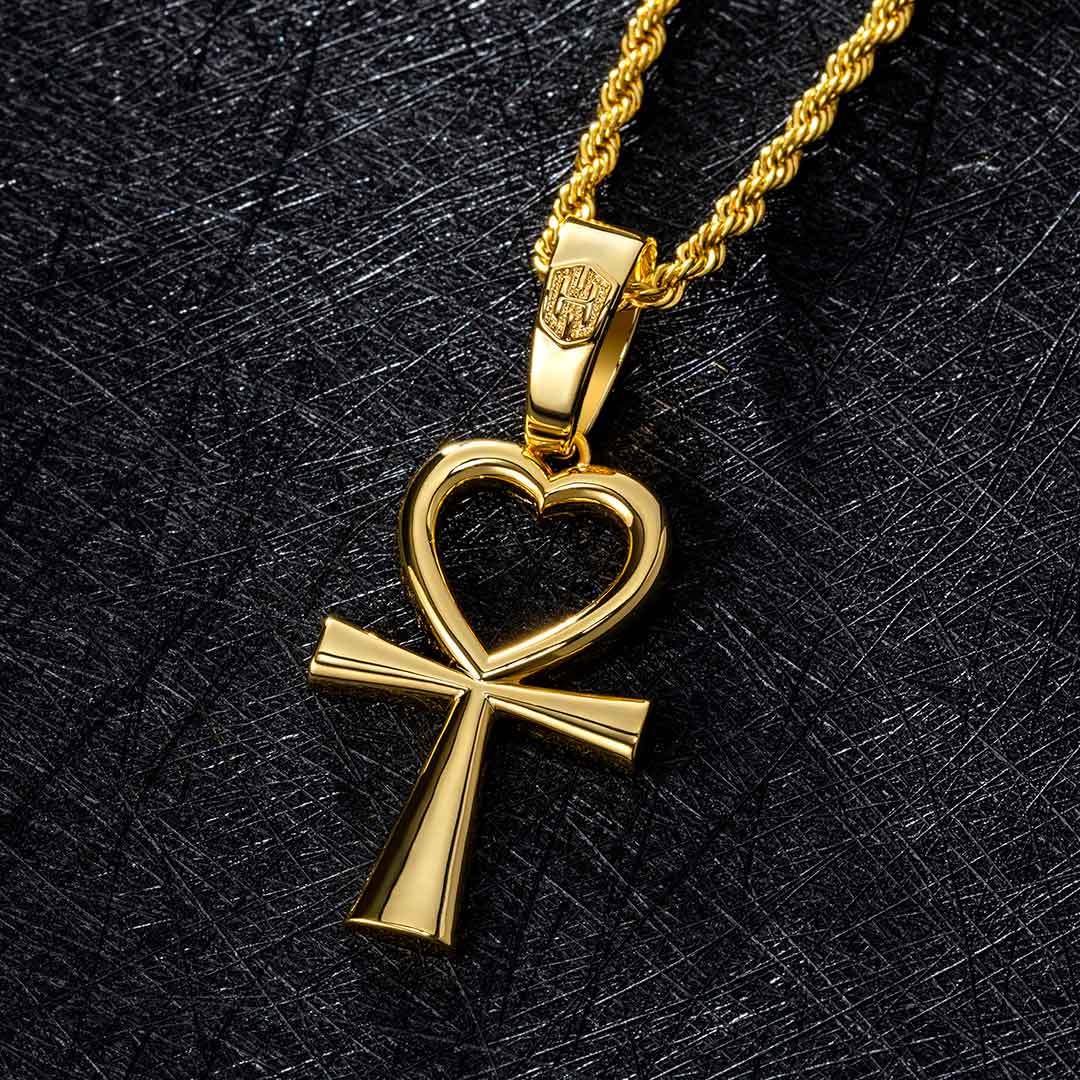 Helloice Heart Shape Ankh Cross Pendant in Gold