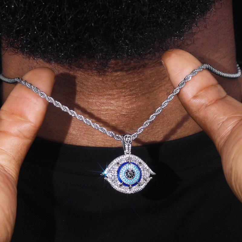 Helloice Iced Greek Evil Eye Talisman Pendant in White Gold