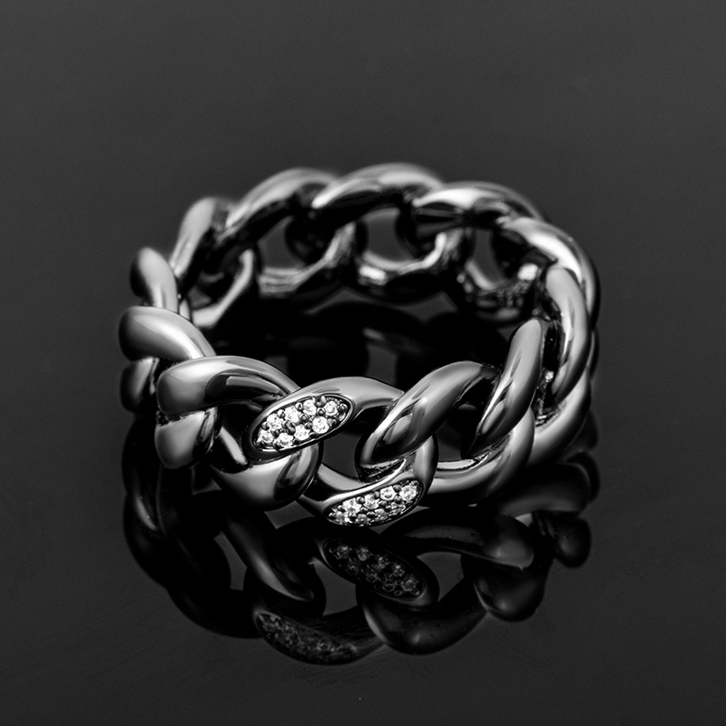 Helloice 8mm Iced Cuban Band Ring in Black Gold