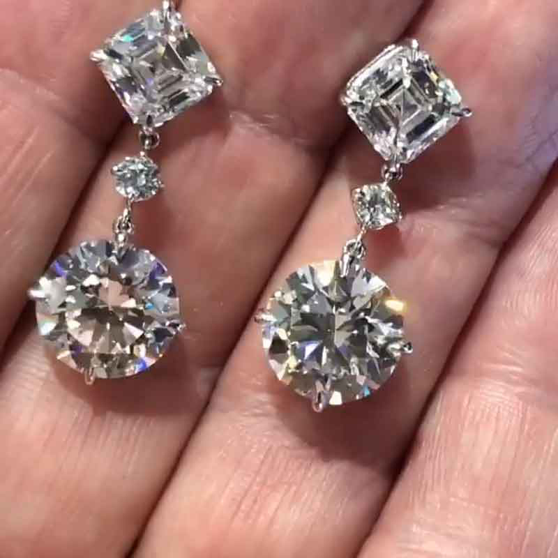 Helloice Graceful Asscher Cut & Round Cut Drop Earring
