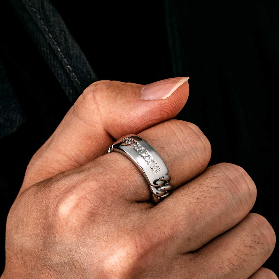 Helloice 8mm Men's Personalized Engraved Cuban ID Ring