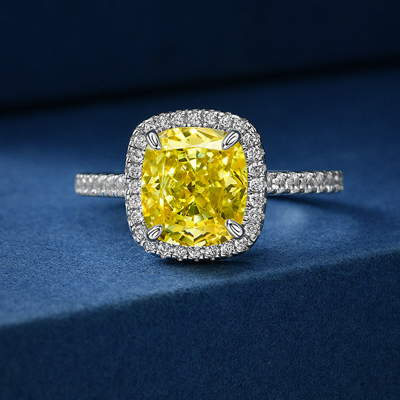 Helloice Classic Fancy Yellow Cushion Cut Engagement Ring