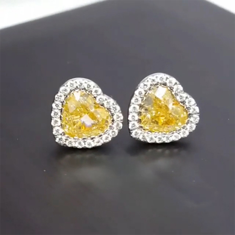 Helloice Fancy Yellow Heart Cut Halo Earring