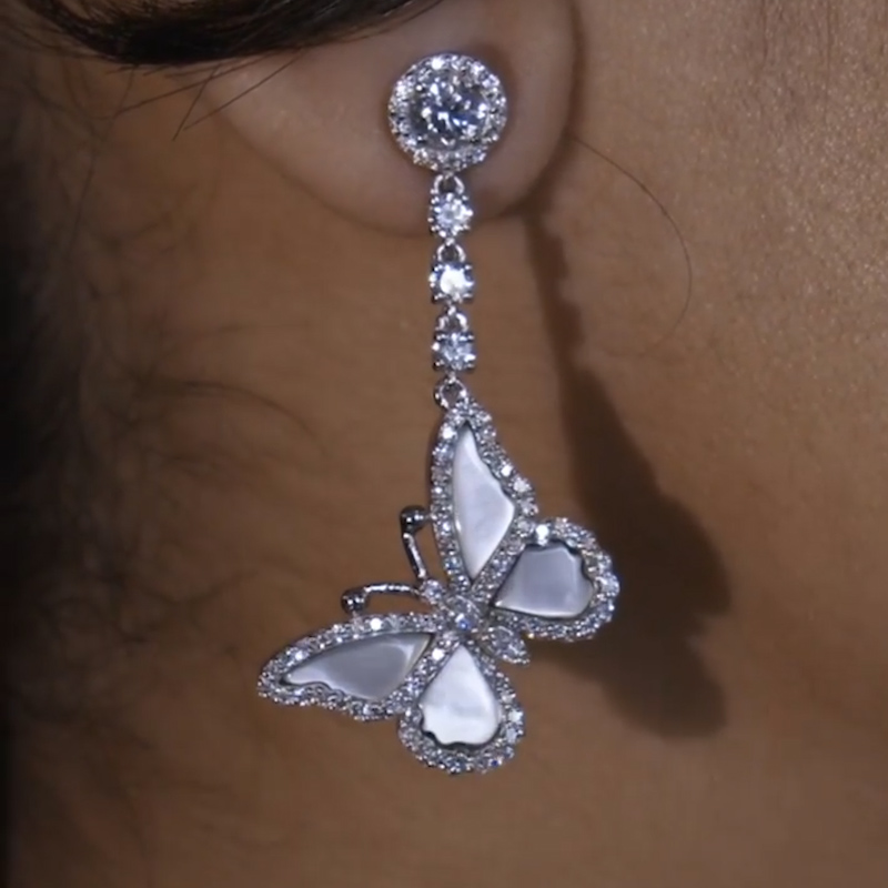 Helloice Captivating Butterfly S925 Silver Drop Earrings