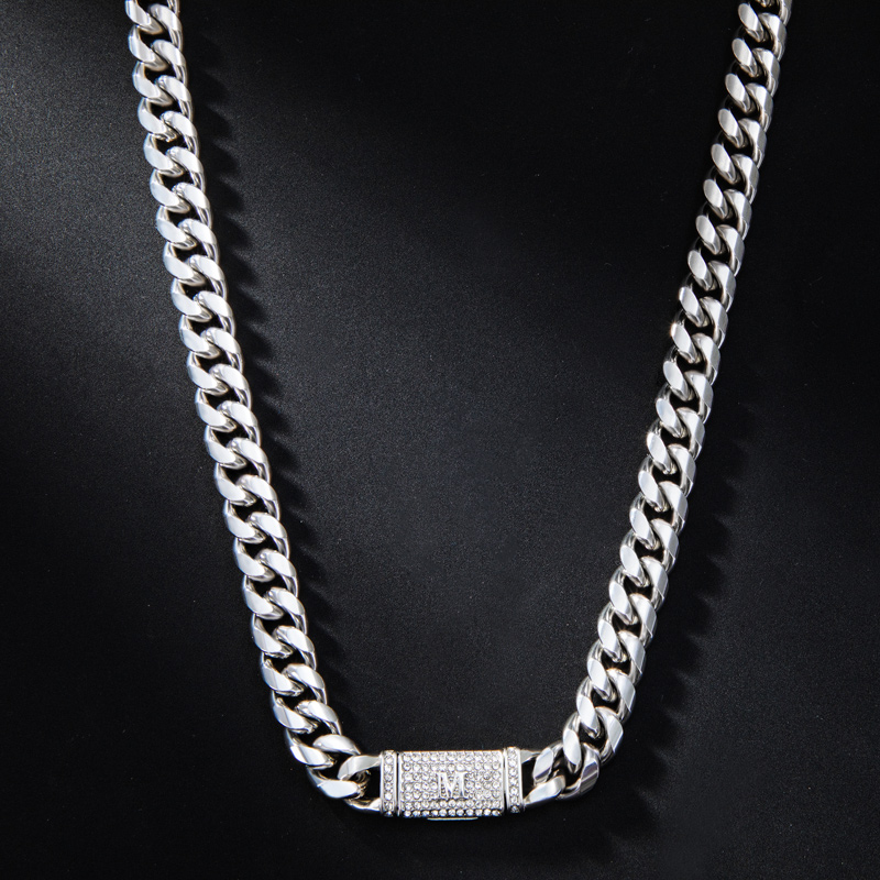 Helloice 10mm 20" Iced Initial Letter Stainless Steel Cuban Chain