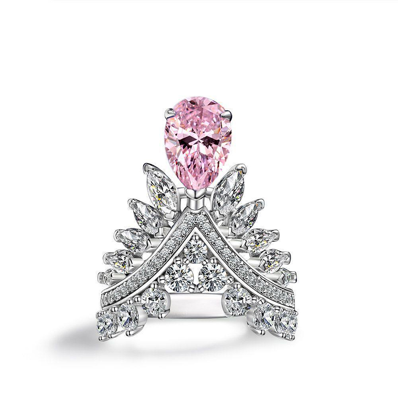 Helloice Elegant Micro Paved Feather Crown Sterling Silver Engagement Ring