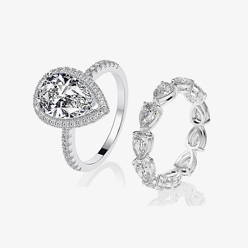 Helloice Dazzling Pear Cut Engagement Ring Set in Sterling Silver