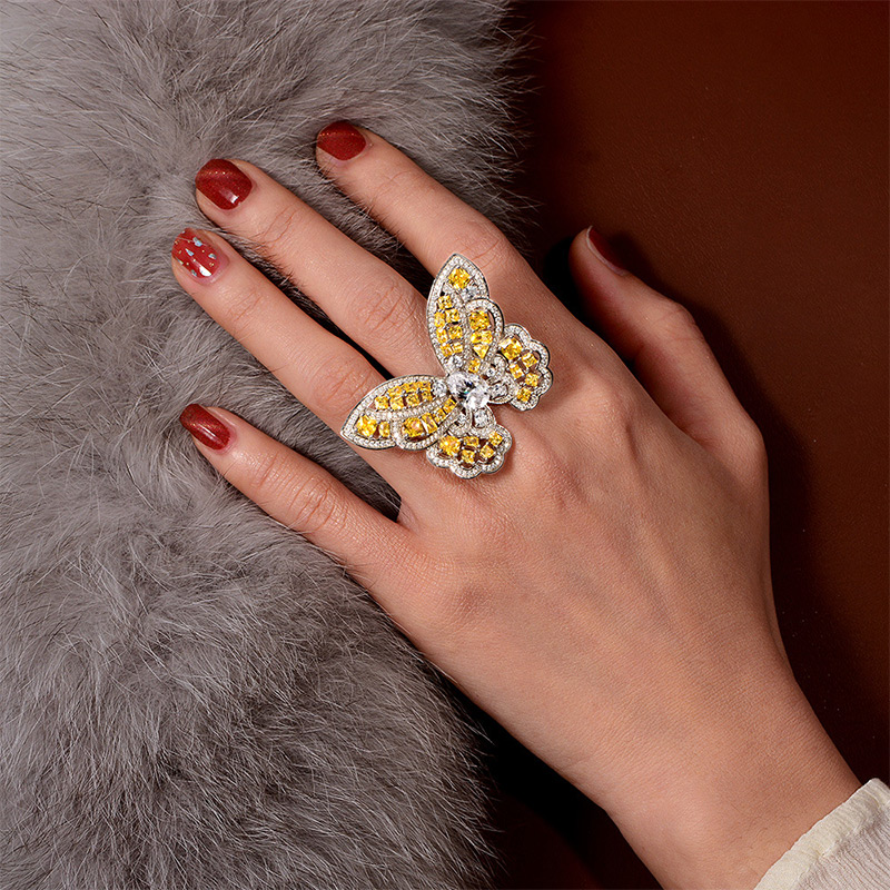 Helloice Fancy Yellow Butterfly Ring in Sterling Silver