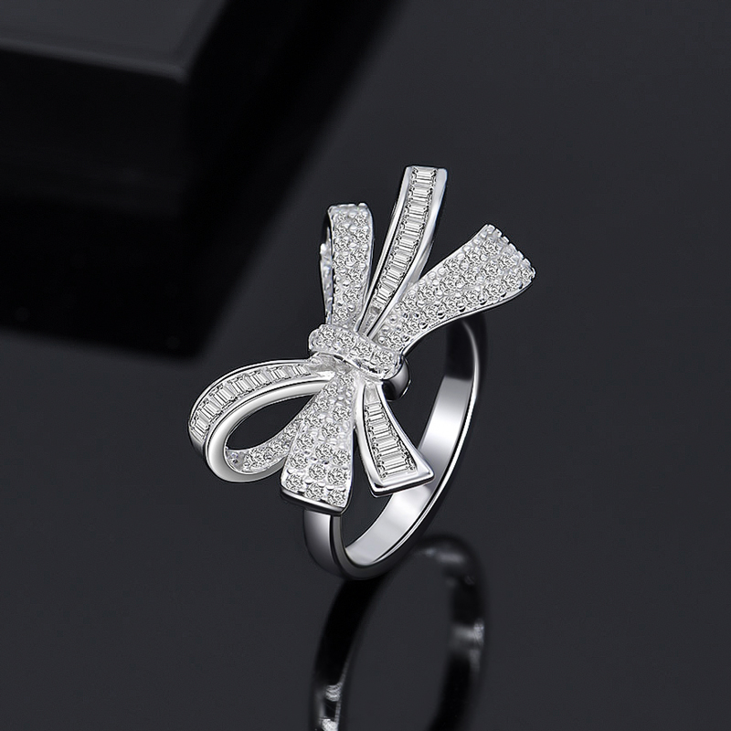 Helloice Micro Paved Bowknot Sterling Silver Ring