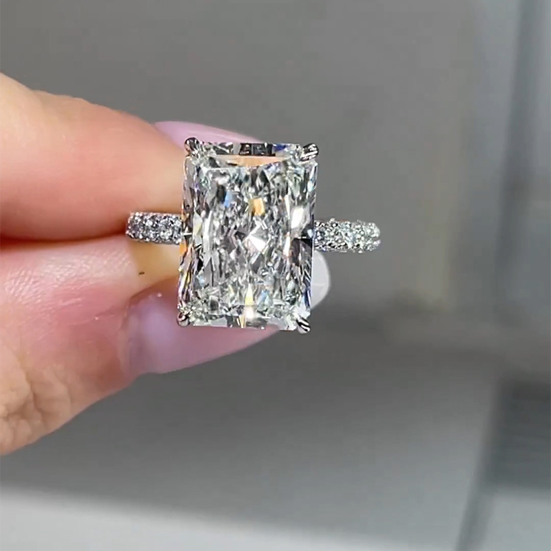 Helloice Elegant Radiant Cut 925 Sterling Silver Engagement Ring