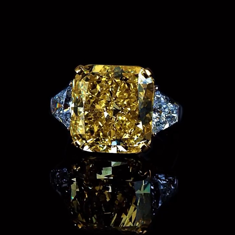 Helloice Fancy Yellow Cushion Cut 925 Sterling Silver Engagement Ring
