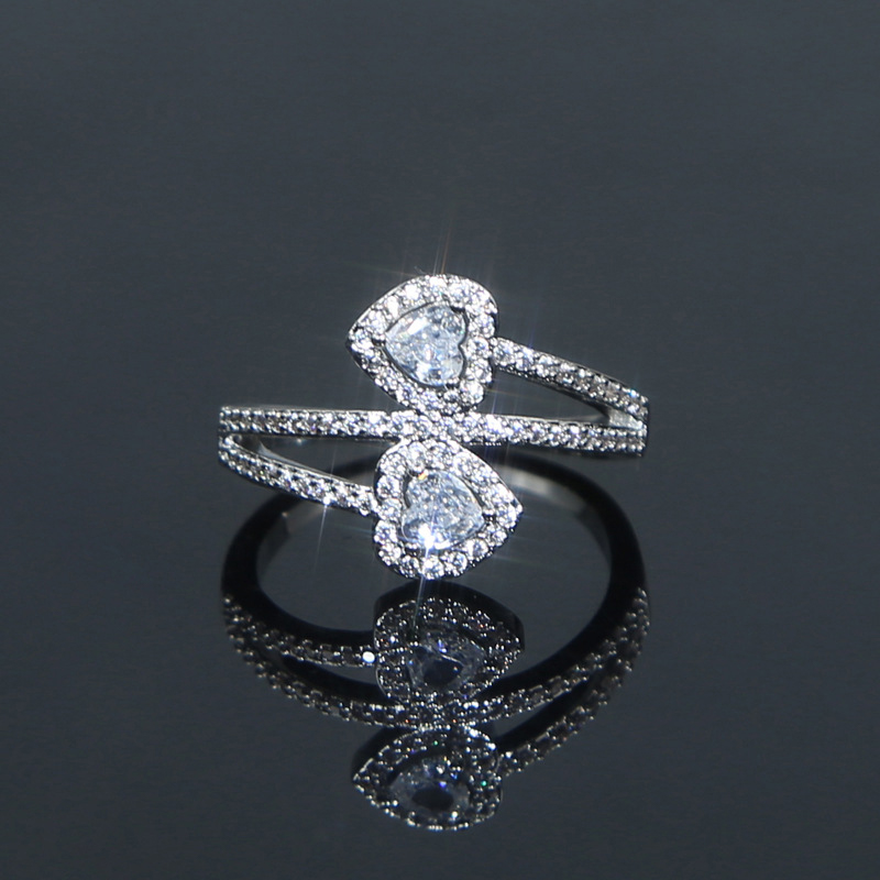 Helloice  Unique Twin Two Hearts S925 Silver Ring
