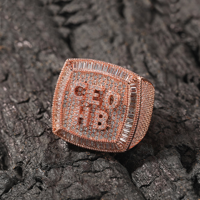 Helloice Iced Custom A-Z Baguette Letters Ring