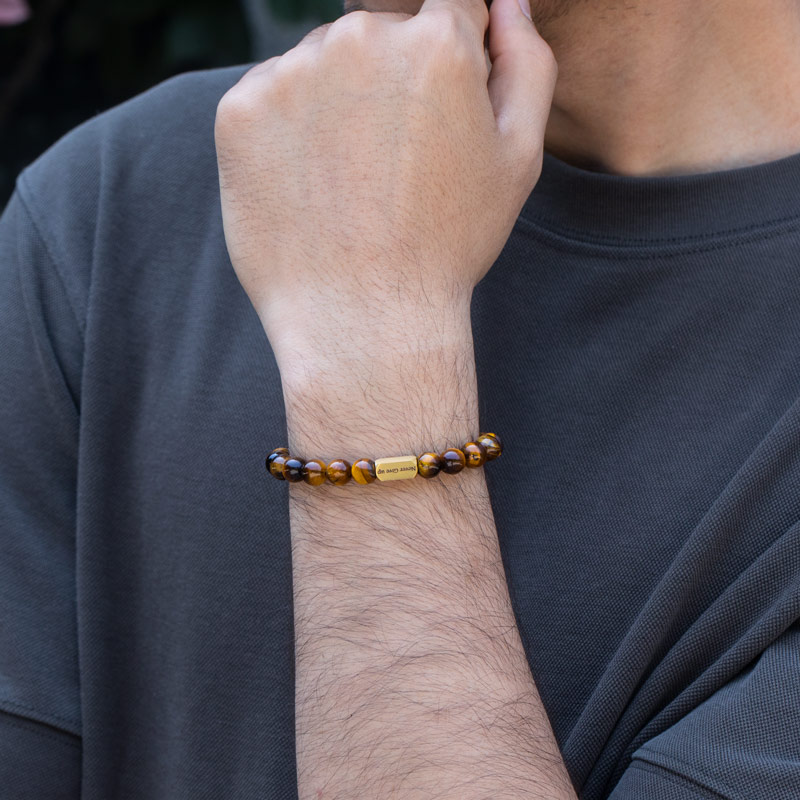 Helloice  Personalized Engravable Yellow Tiger Eyes Adjustable Bracelet