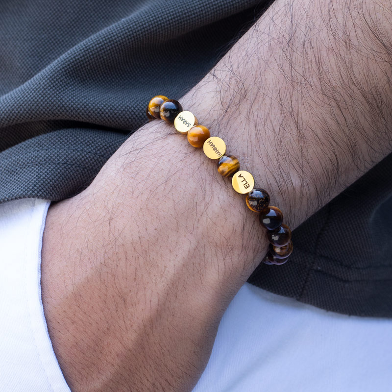 Helloice Personalized Engravable Yellow Tiger Eye Beads Stretch Bracelet