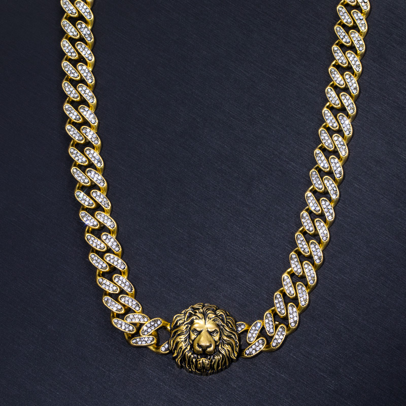 Helloice  Lion Head Iced Miami Cuban Chain Necklace