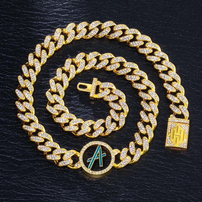 Helloice  A to Z Initials Letters Iced Cuban Chain in Gold