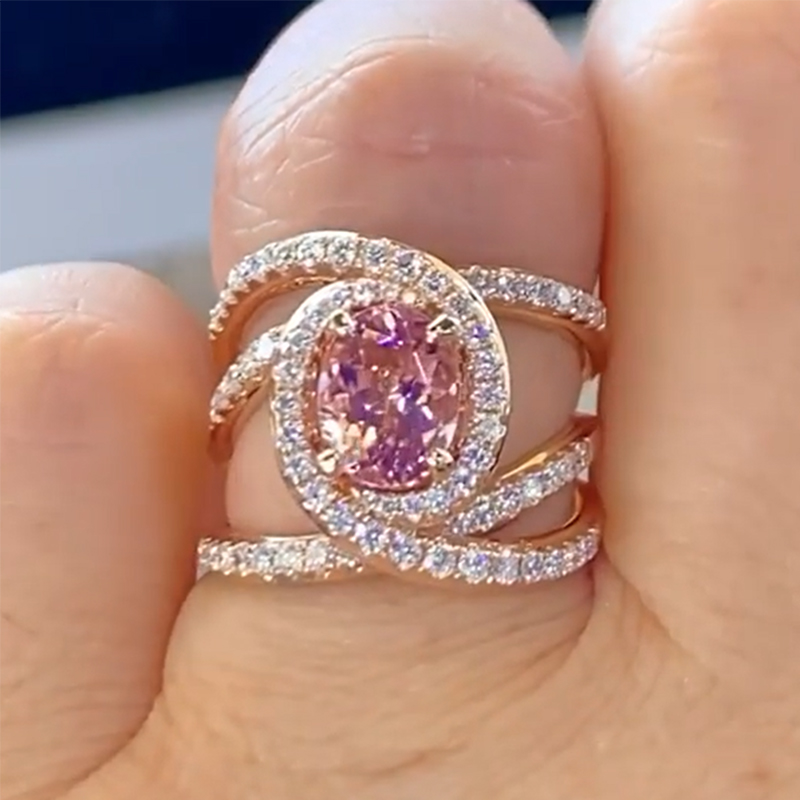 Helloice Glittering Waved Oval Cut Engagement Ring in 18K Rose Gold Plated