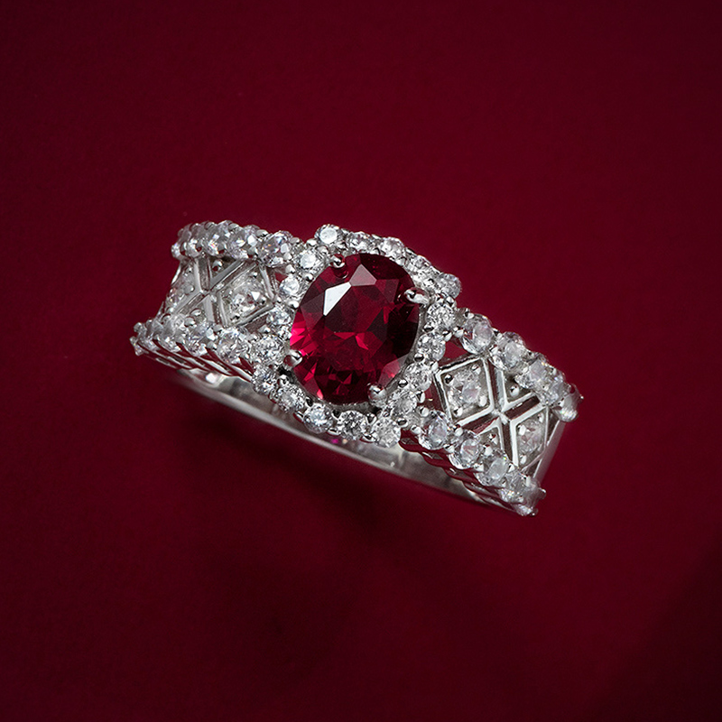 Helloice Vintage Oval Cut Ruby Ring