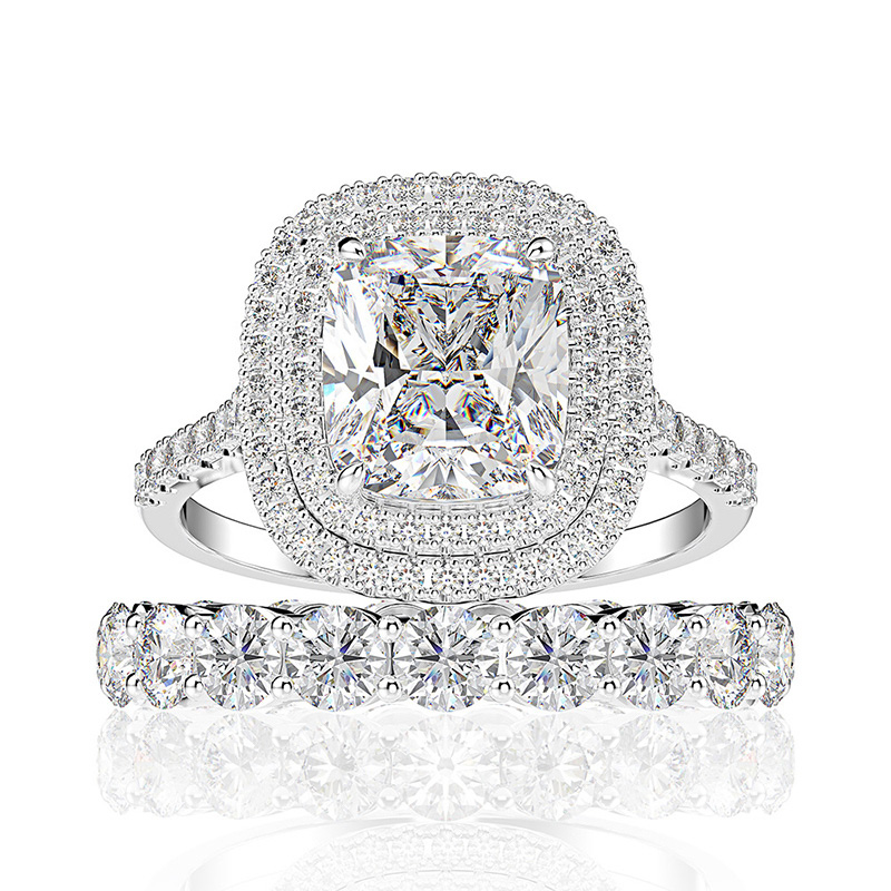 Helloice Cushion Cut Halo Engagement Ring Set