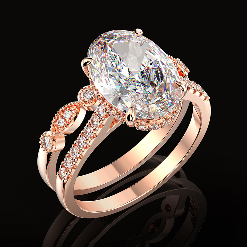 Helloice  Refined Oval Cut Halo Ring Set