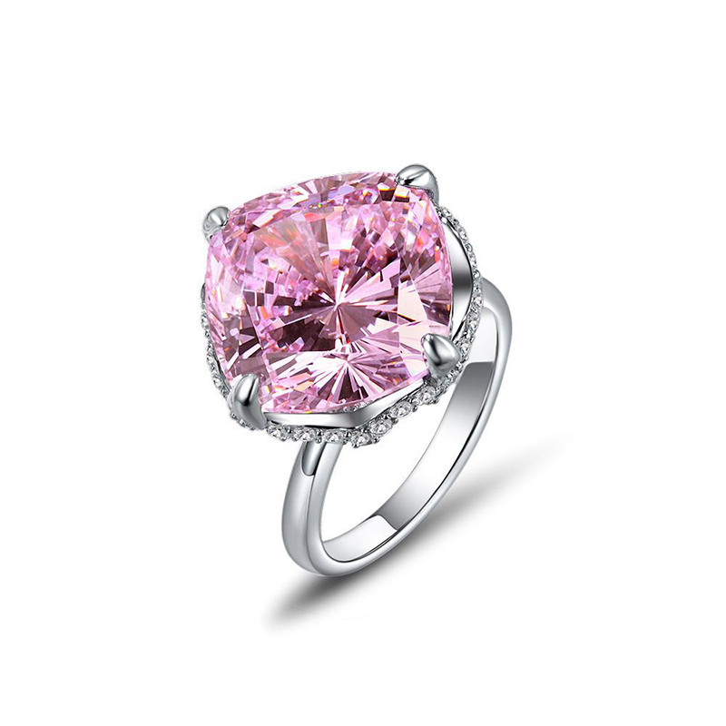 Helloice Brilliant Pink Cushion Cut Sterling Silver Engagement Ring