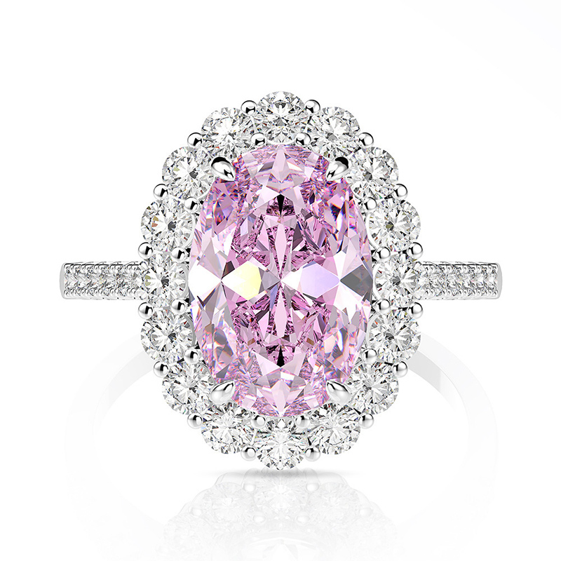 Helloice Sparkling Pink Oval Cut Halo Ring
