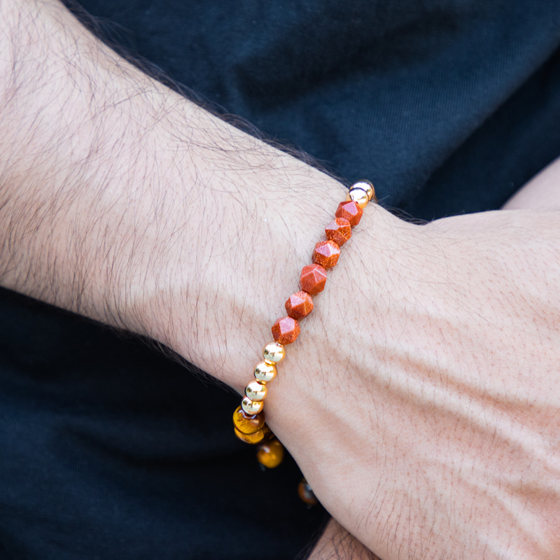 Helloice  Goldstone & Tiger Eye Stone Braided Adjustable Bracelet