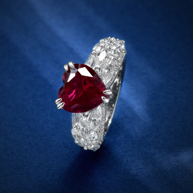Helloice Ruby Heart Cut Engagement Ring