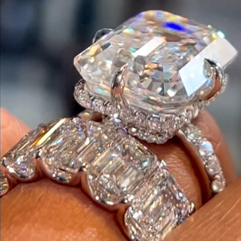 Helloice Luxury Emerald Cut S925 Silver Wedding Ring Set