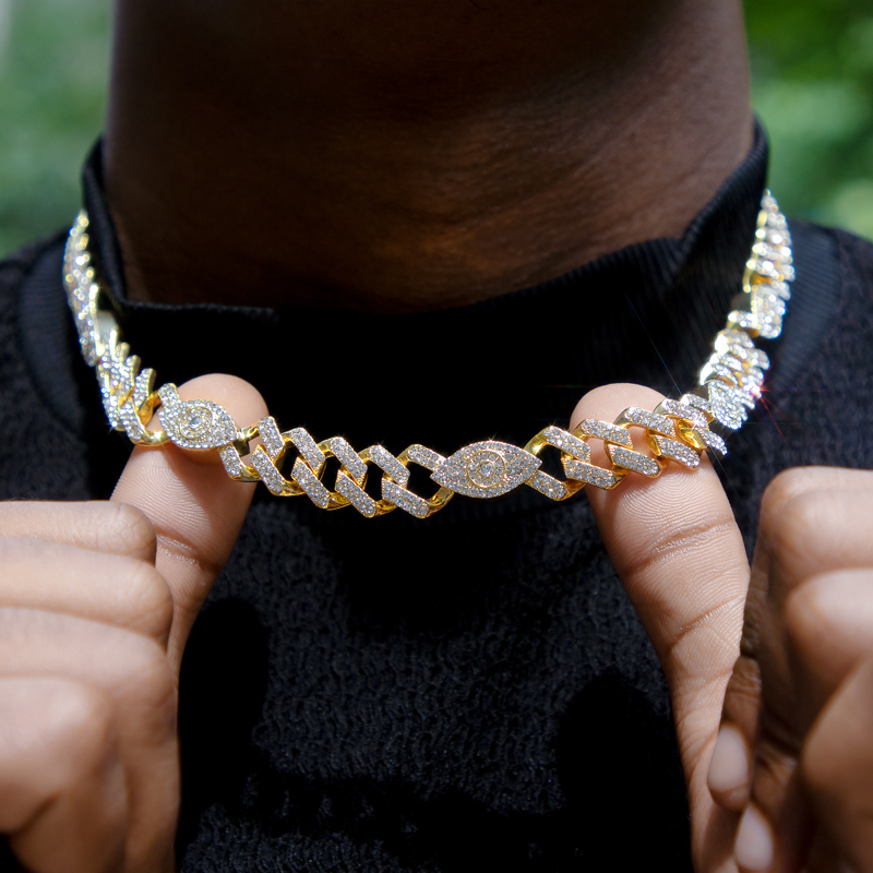 Helloice  Iced Evil Eyes 12mm Cuban Chain