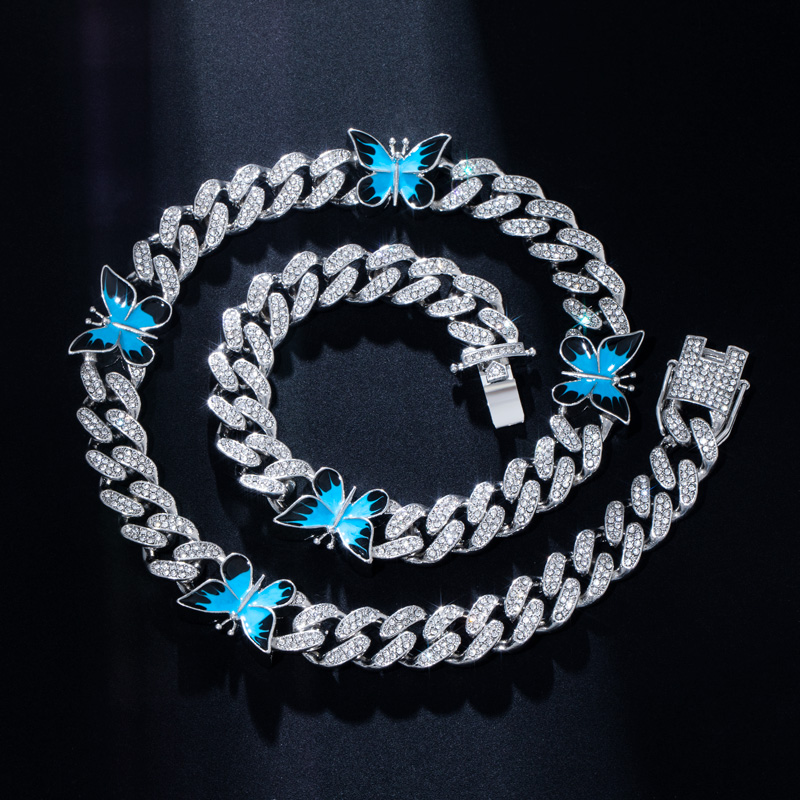 Helloice  Butterfly 12mm Iced Cuban Chain in White Gold