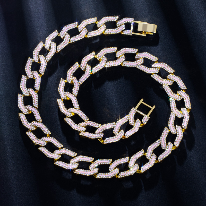 Helloice 14mm Pink/Blue/Green Glow in the Dark Enamel Iced Cuban Chain