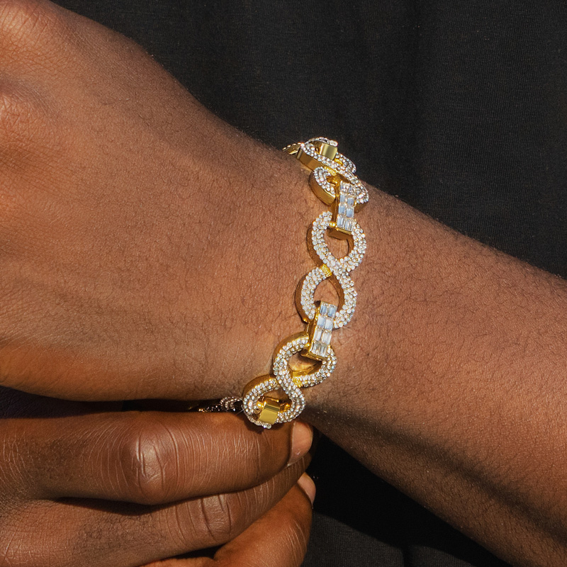 Helloice 16mm 8'' Iced Infinity Link Bracelet in Gold