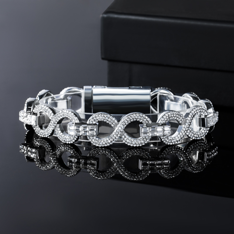 Helloice 16mm 8'' Iced Infinity Link Bracelet in White Gold