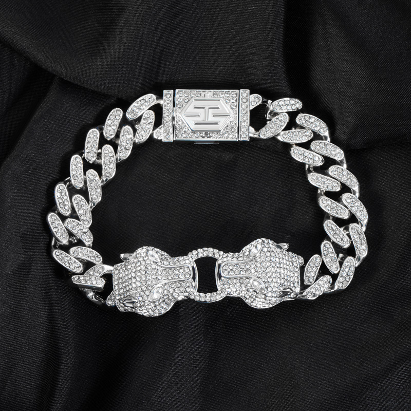 Helloice Iced Double Panther Cuban Bracelet in 18K White Gold