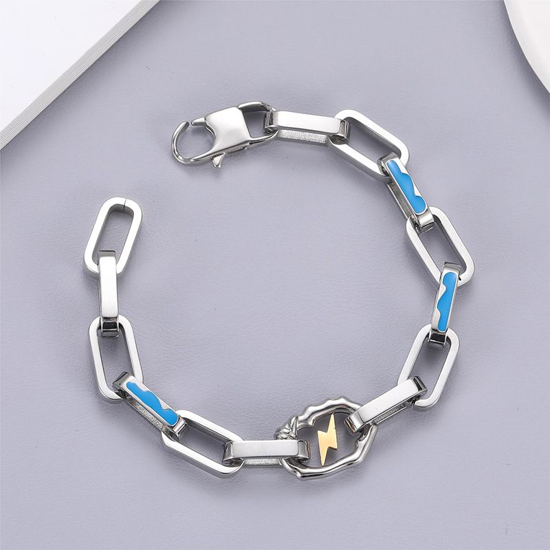 Helloice Lightning & Cloud Rectangle Linked Stainless Steel Bracelet