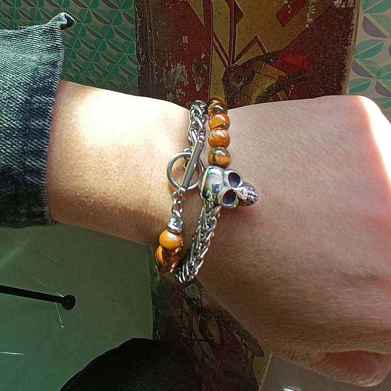 Helloice  Natual Healing Stone Franco Chain Skull Layer Bracelet