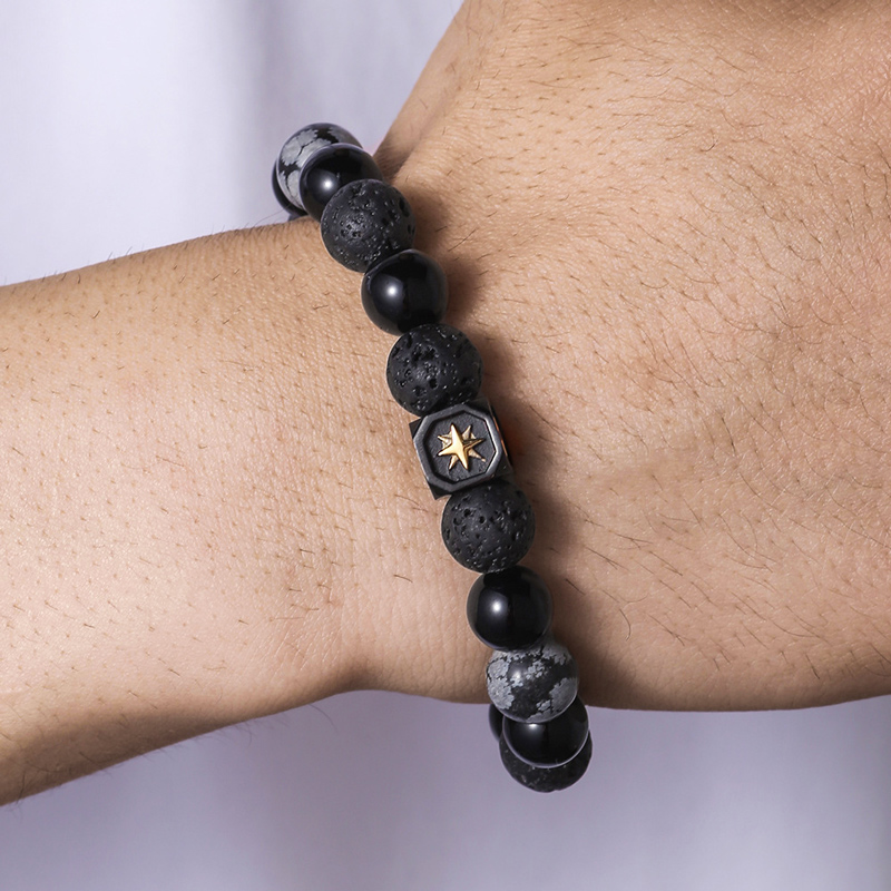 Helloice Hexagram Planet Volcanic Stone & Alabaster Beaded Power Bracelet