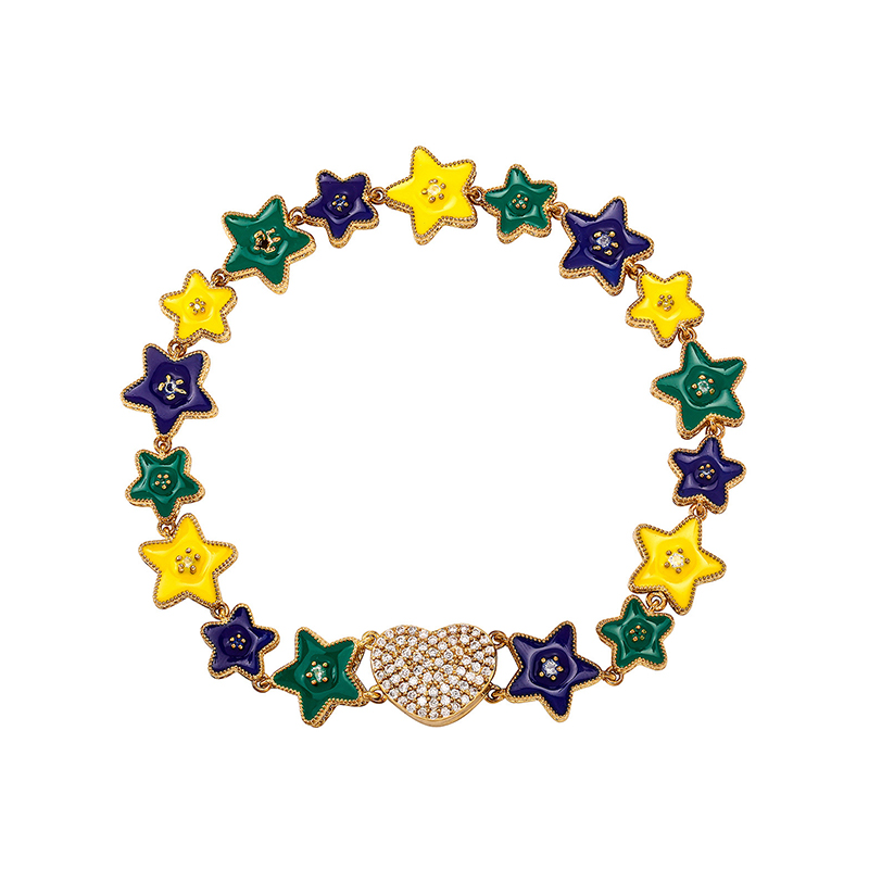 Helloice Five-pointed Stars & Magnetic Pave Heart Buckle Bracelet