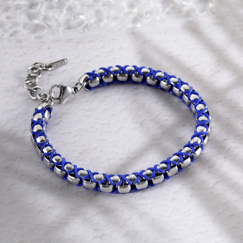 Helloice Blue/Brown Handmade Braided Round Box Chain Bracelet
