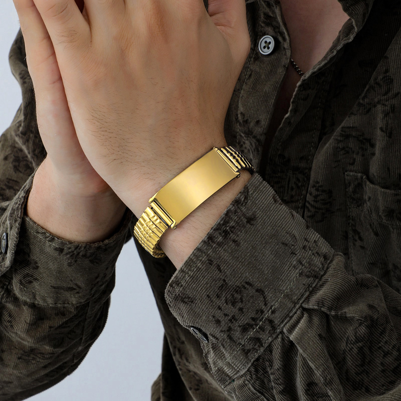 Helloice 14mm Stainless Steel ID Bracelet in Gold