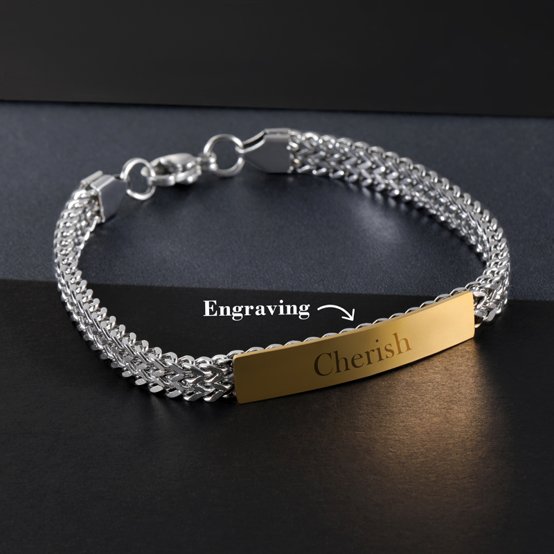 Helloice  Engraved Bar Square Box Chain ID Bracelet