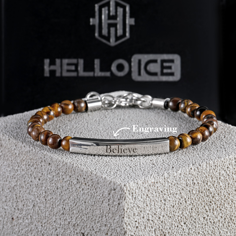 Helloice Engraved Tiger Eye Stones Adjustable Bracelet