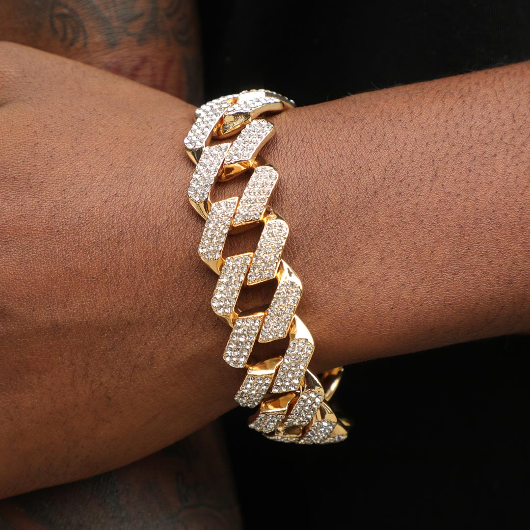 Helloice Iced 20mm Miami Cuban Bracelet with Big Box Clasp in Gold