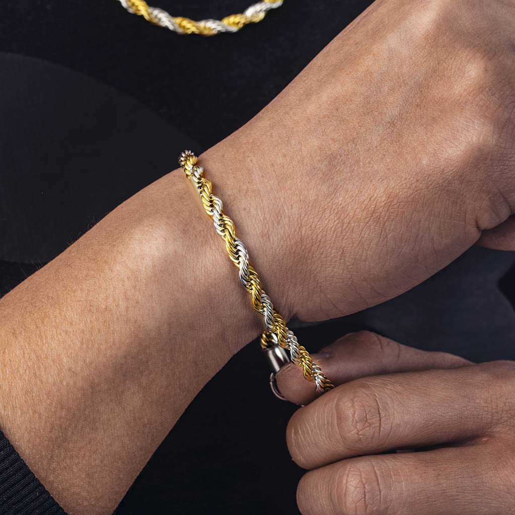 Helloice 5mm Gold & Silver Two-Tone Rope Bracelet