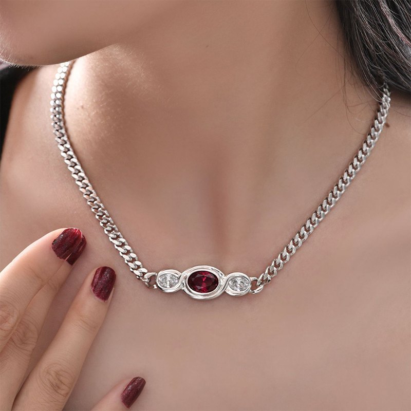 Helloice 5mm Ruby/Sapphire Oval Cut Cuban Link Chain in Sterling Silver