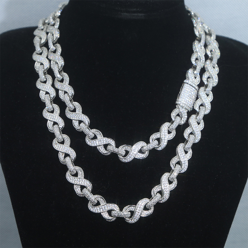 Helloice 12mm 20'' Iced Infinity Link Chain in White Gold