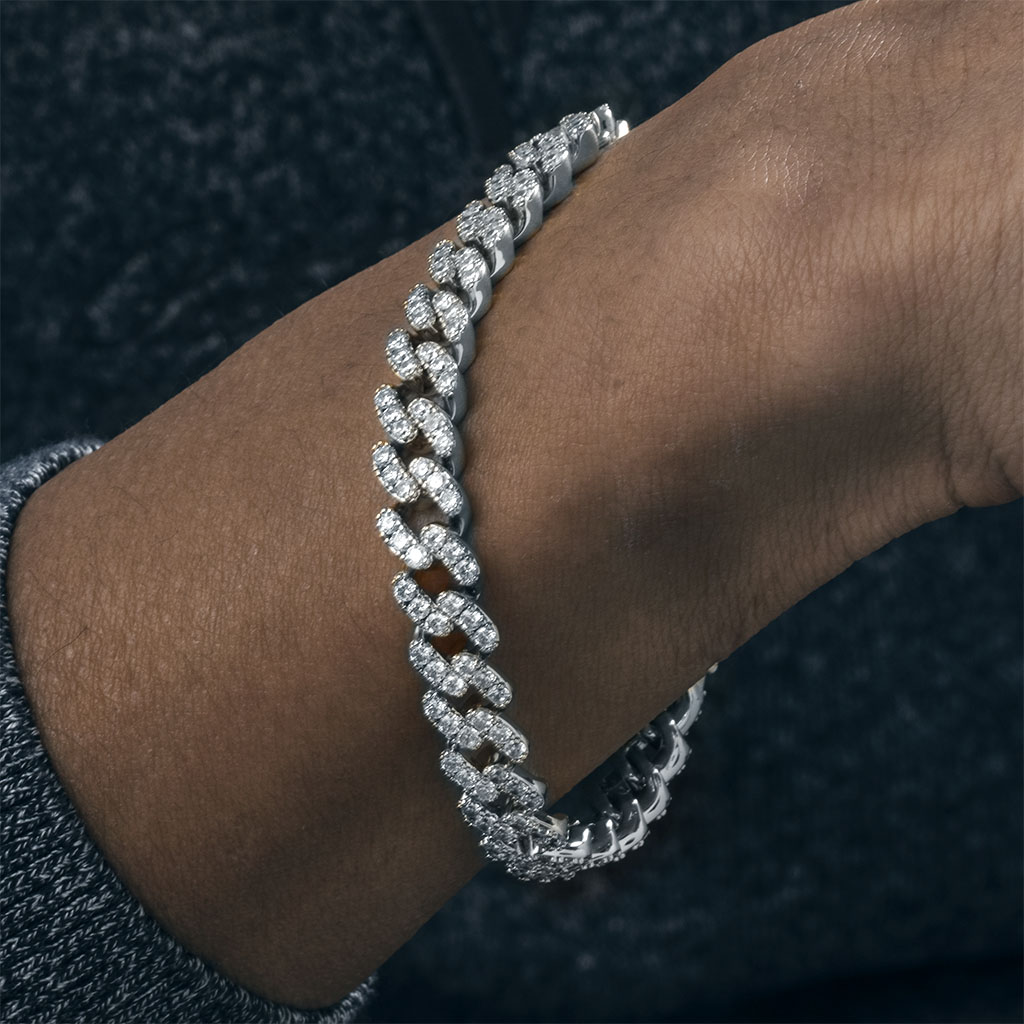 Helloice Iced 8mm Cuban Link Bracelet in White Gold