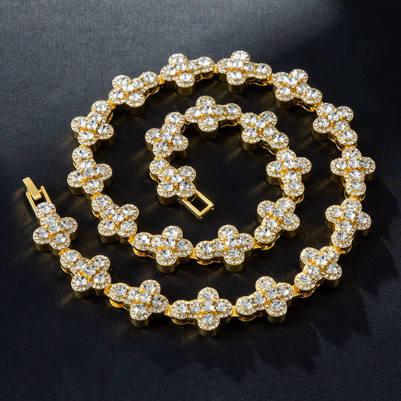 Helloice 16mm 20'' Round Diamonds Cross Chain in Gold